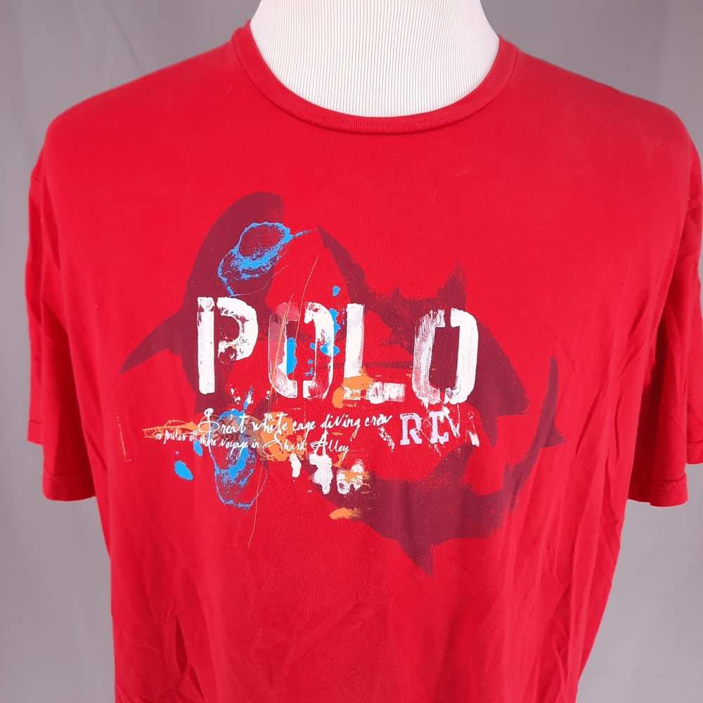 Polo Ralph Lauren Shark Alley Red T-Shirt Men's XL Spell Out Diving Crew